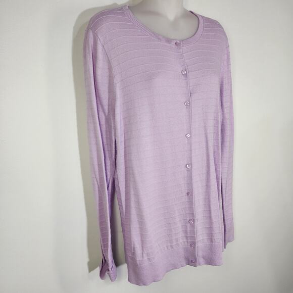 Loft Outlet Women's Cardigan Sweater Long Sleeve Button Up Purple Striped Large - Picture 4 of 10